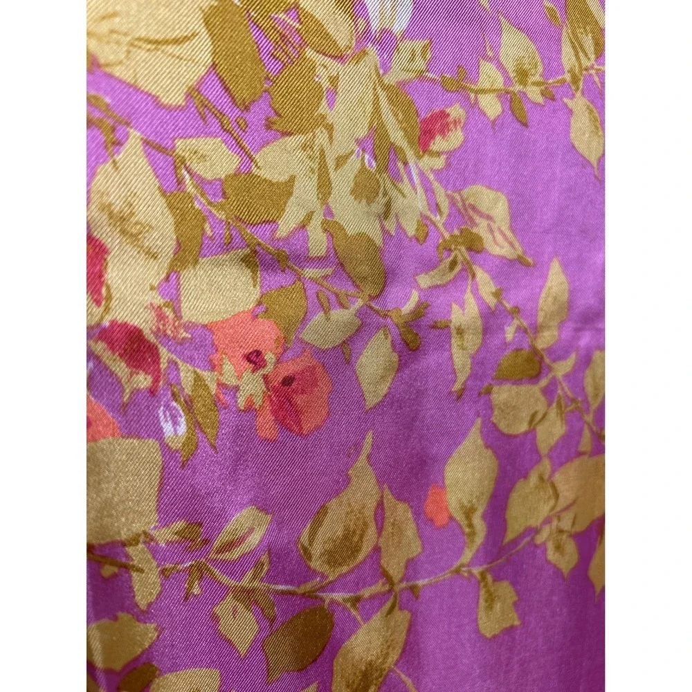 Vibrant Floral Silk Scarf Women Pink Orange Purple‎ Abstract Border